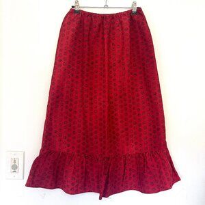 Vintage Utility Canvas Red Print A-Line Ruffle Trim Skirt Women's Medium